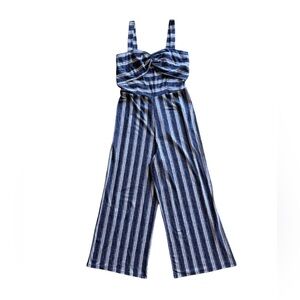 Derek Heart striped navy & white wide leg pants romper adjustable straps size L